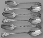 Six George III Old English Feather edge and cartouche pattern Carrington Shield teaspoons London circa 1770 William Fearn circa 1770