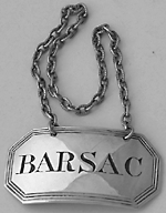 George IV threaded rectangular canted corners wine label BARSAC London 1821 John Reily