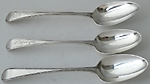 Three George III inscribed tablespoons Clifford's Inn London 1777 1779 1793 Kent Greenwollers Capstack Jessopp