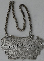 Victorian engraved escutcheon wine label Curacoa Birmingham 1849 Samuel Evans
