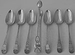 6 George III Old English bright-cut teaspoons and sugar tongs London 1797 Bateman Northcote