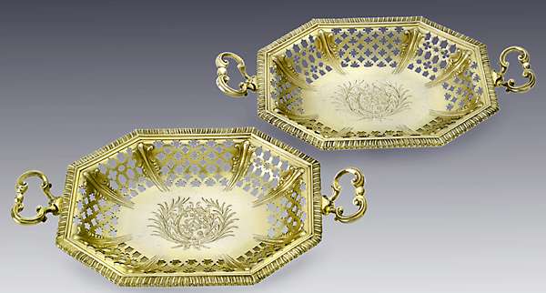 Pair silver-gilt baskets
