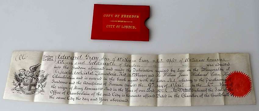 Edward Gray Freedom certificate