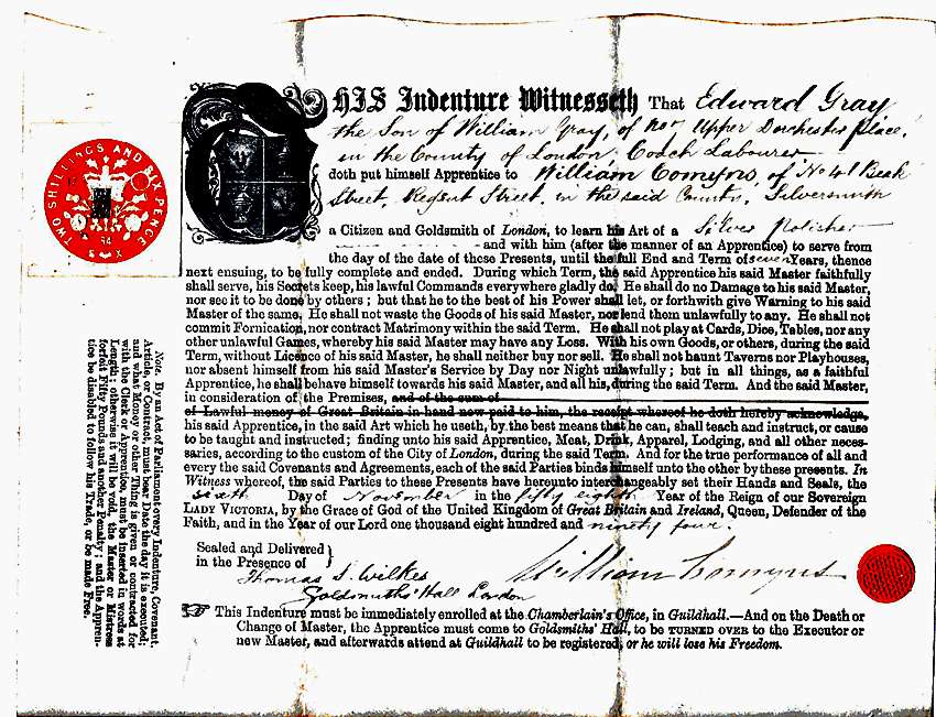 Indenture, Goldsmiths Company